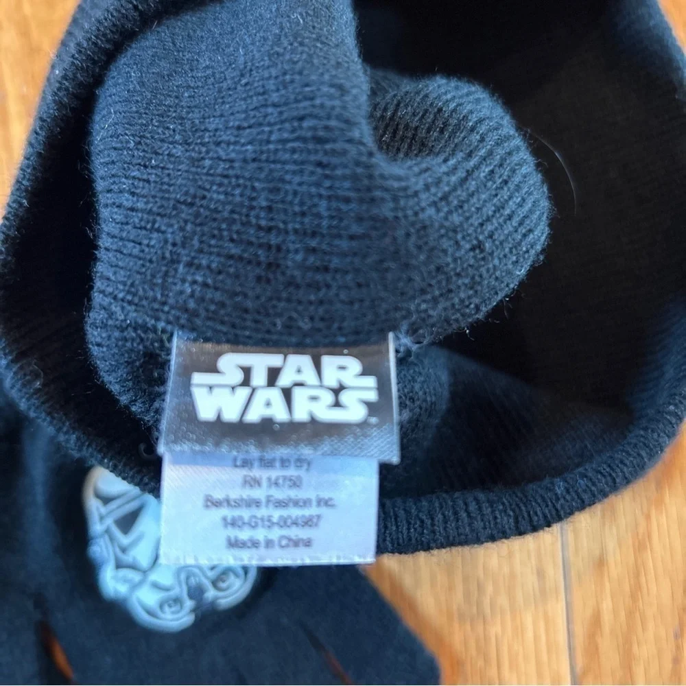 Star Wars Imperial Stormtrooper Knit Black Beanie Cap Hat Gloves One Size OSFM